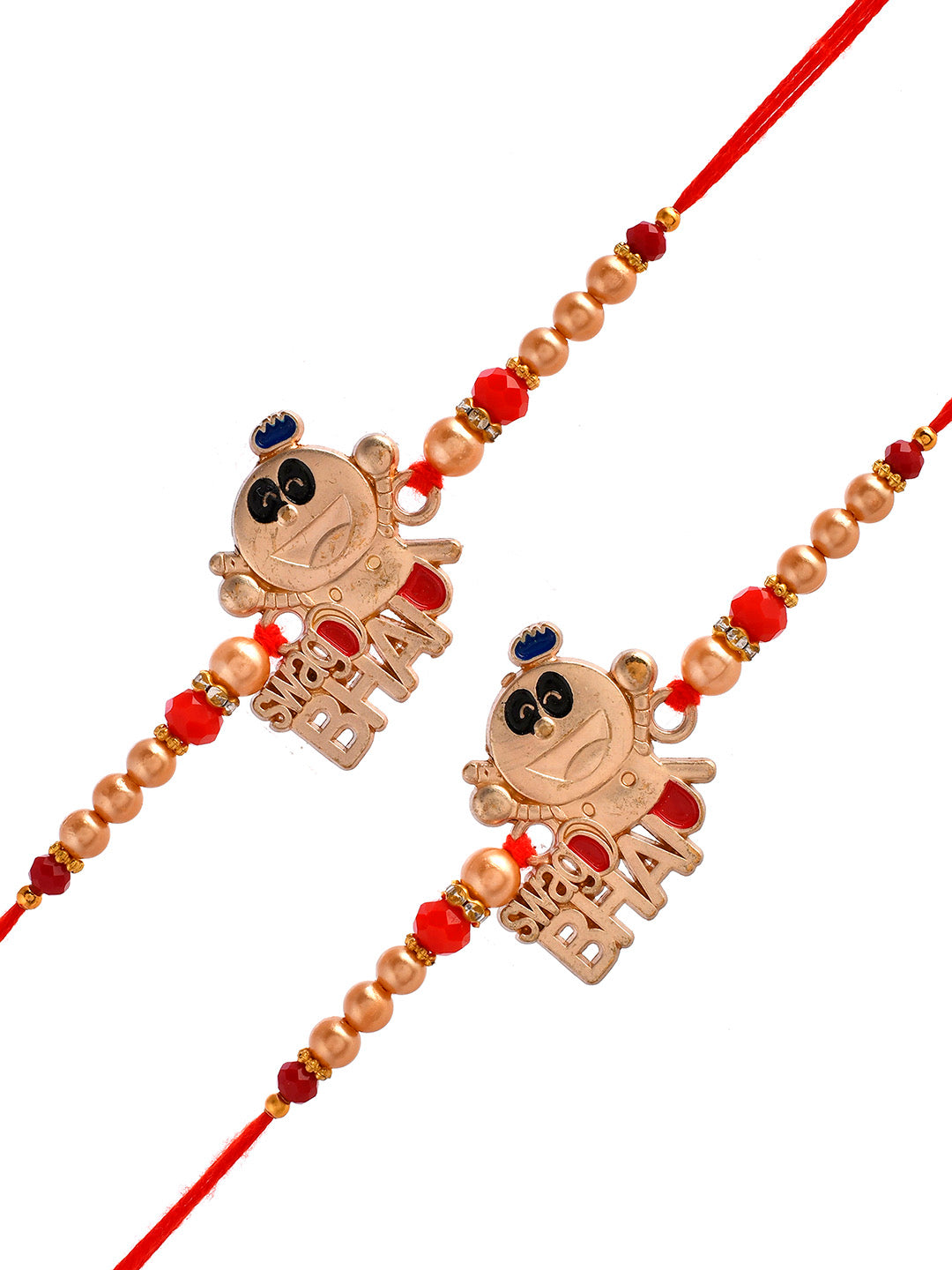 Set Of 2 Beads and 3D Embellished ‘SWAG BHAI’ Metal Rakhi - Only Rakhi (RK2343_2)