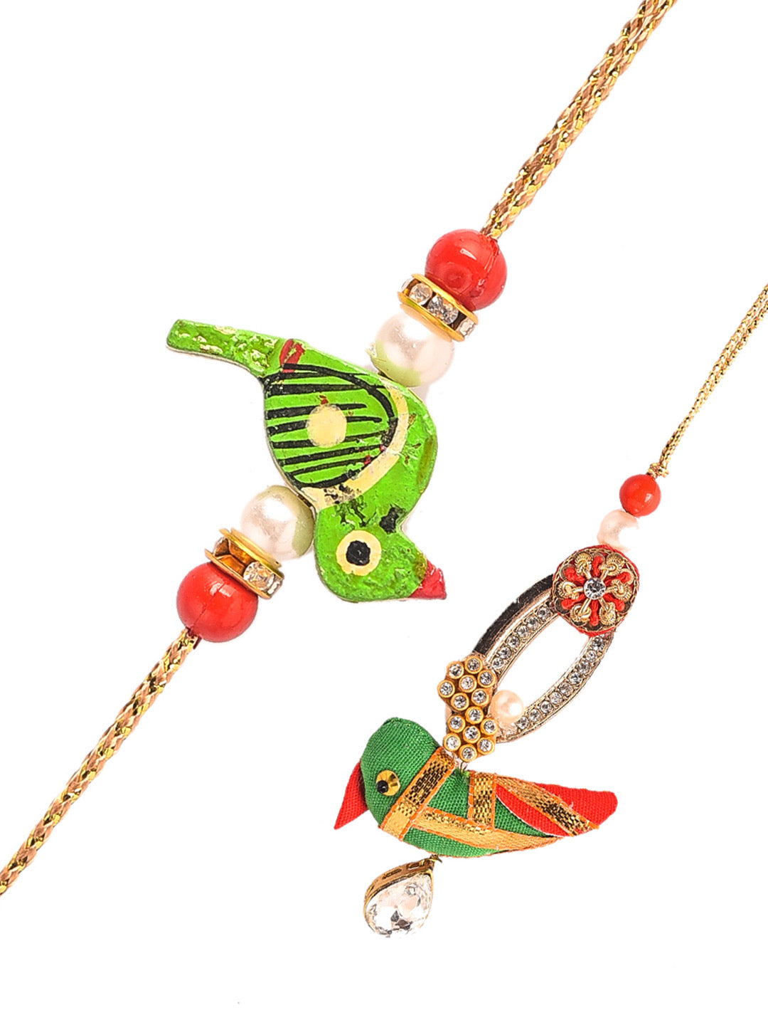 Traditional Handcrafted Red and Green Bird motif Bhaiya Bhabhi Rakhi Set - Only Rakhi (RP1923_J23)