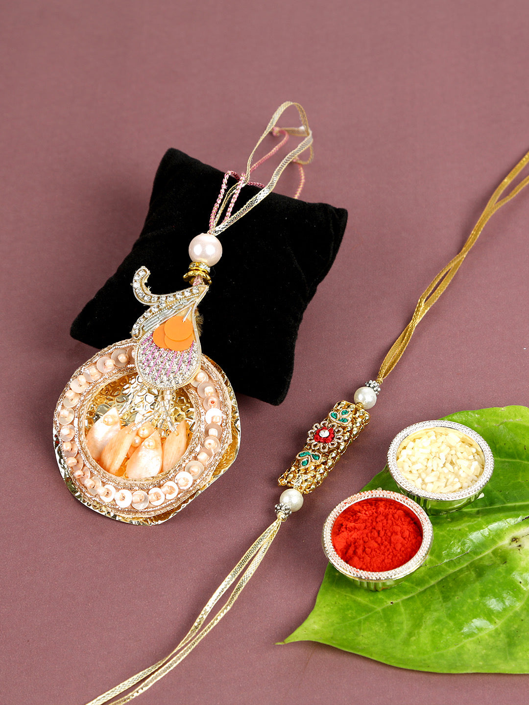 Traditional Tangy Orange Bhaiya Bhabhi Handcrafted Rakhi Set - Default Title (RP2109)