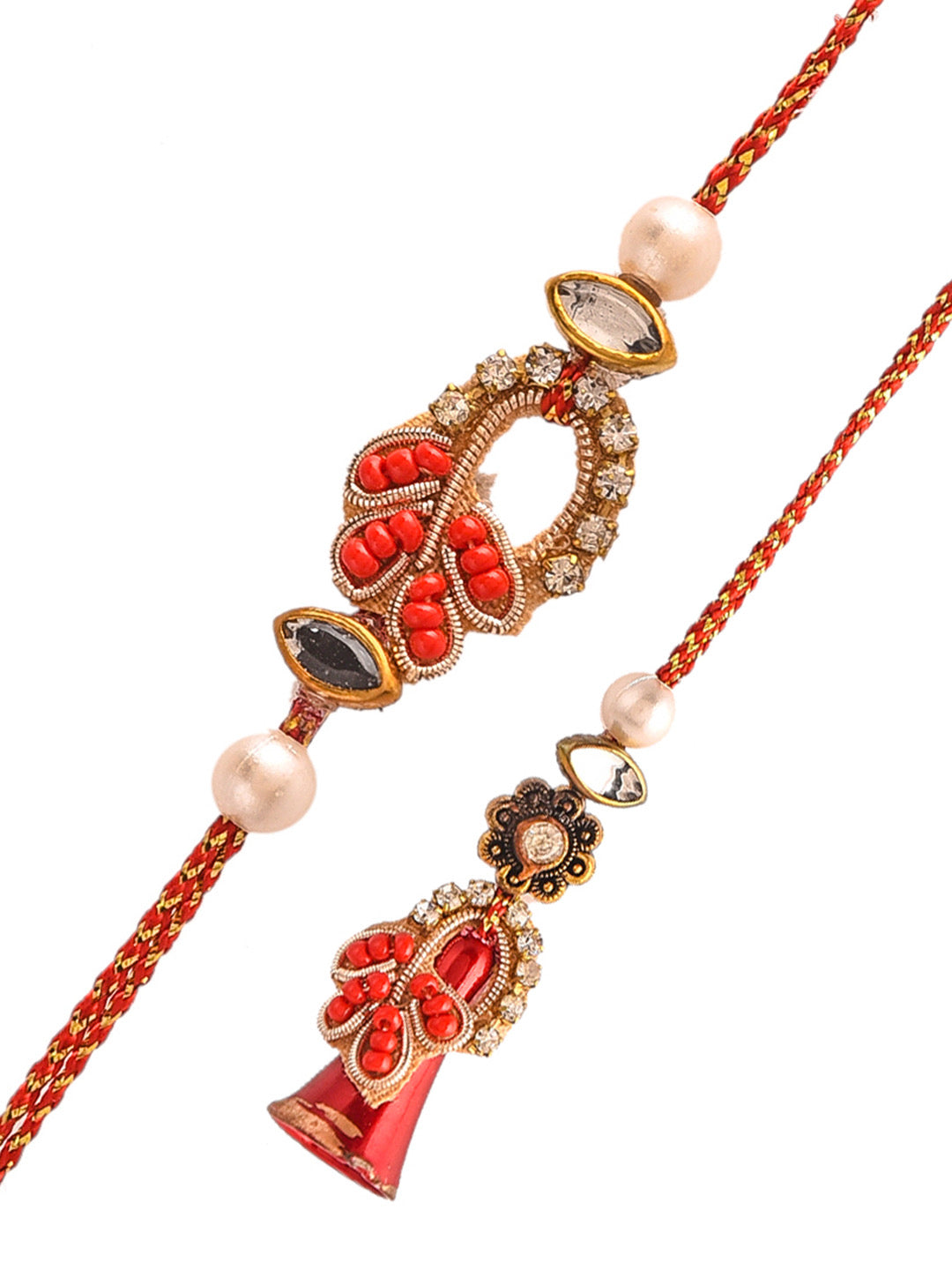 Beautiful Red Beads Bhaiya Bhabhi Rakhi Set with Hints of Golden - Only Rakhi (RP2141_J23)