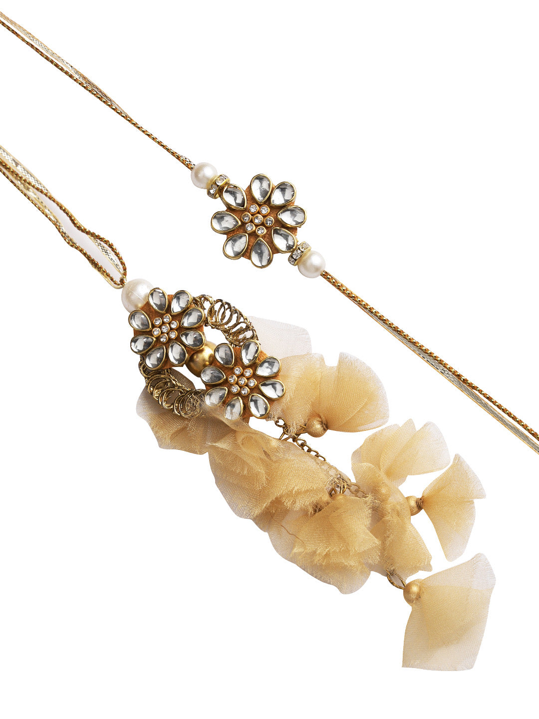 Kundan Meena Flowery Bhaiya Bhabhi Rakhi Set - Only Rakhi (RP22413)