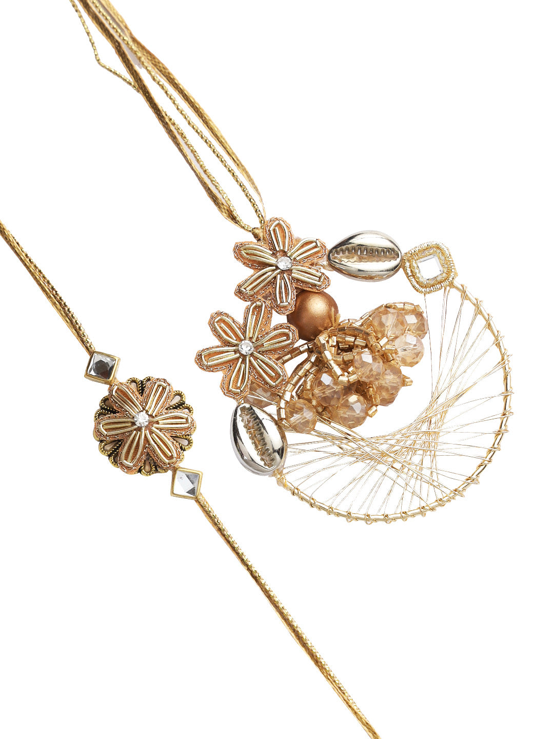 Elegant Shell and Sequin Work Bhabiya Bhabhi Rakhi Set - Only Rakhi (RP22415)