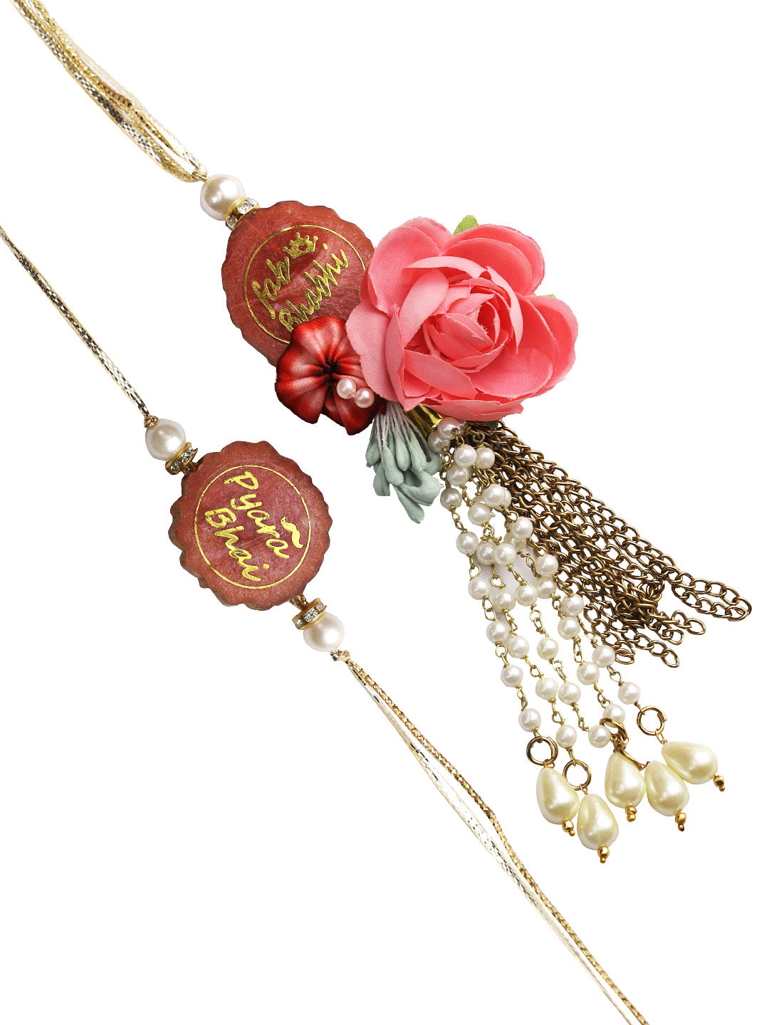 Pink Rose Bhaiya Bhabhi Rakhi Set with Pyara Bhai Inscription - Only Rakhi (RP22441)