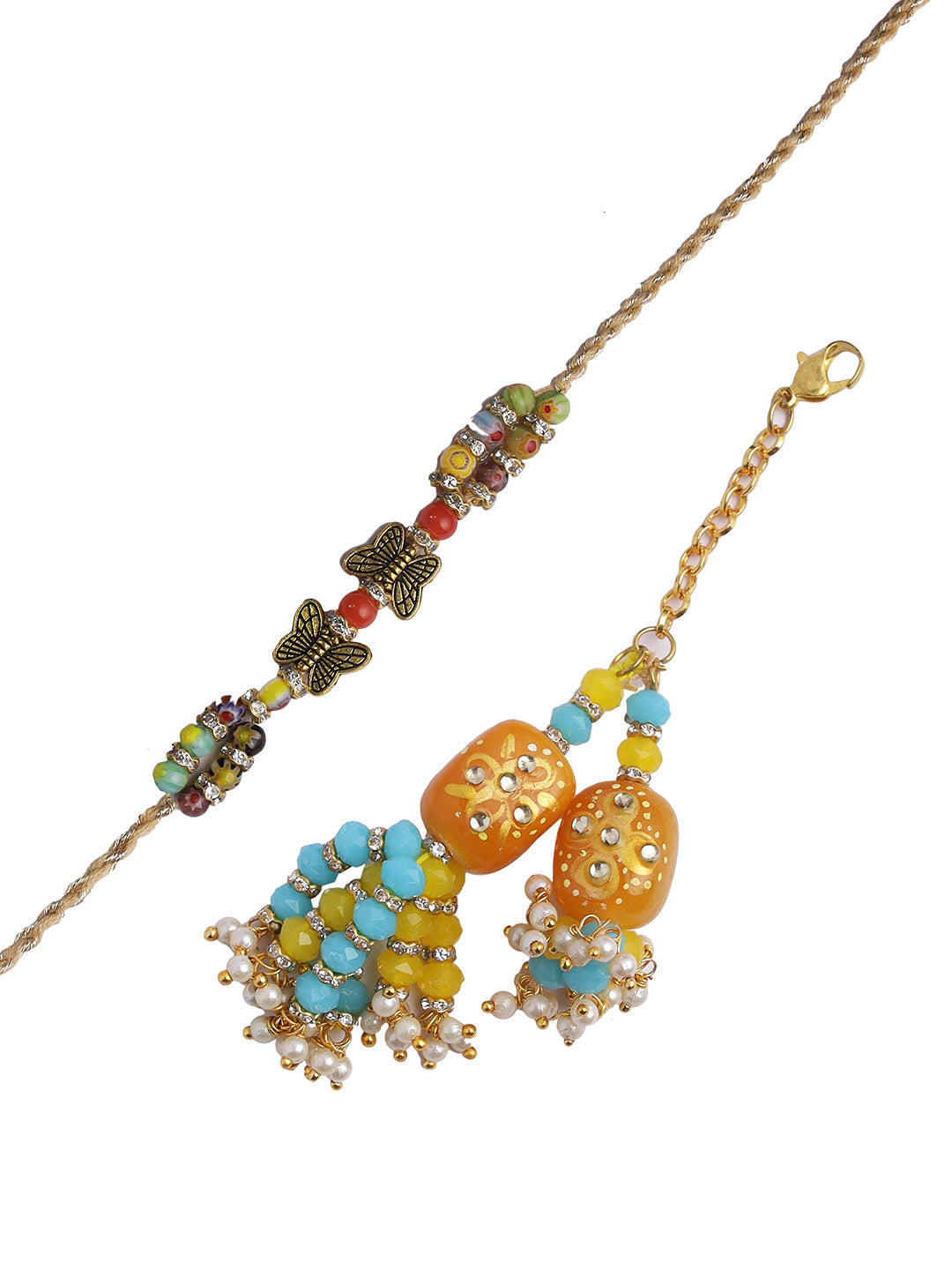Embellished Beads-Work Bhaiya Bhabhi Rakhi Set with Natural Stones - Only Rakhi (RP22474)