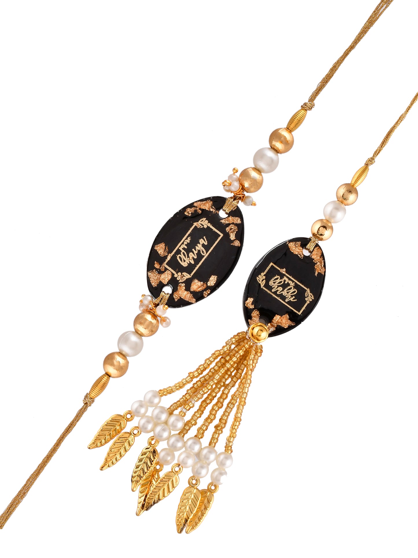 Sparkling Black & Golden Resin Crafted & Pearled Dazzling Bhaiya Bhabhi Rakhi - Only Rakhi (RP23155)