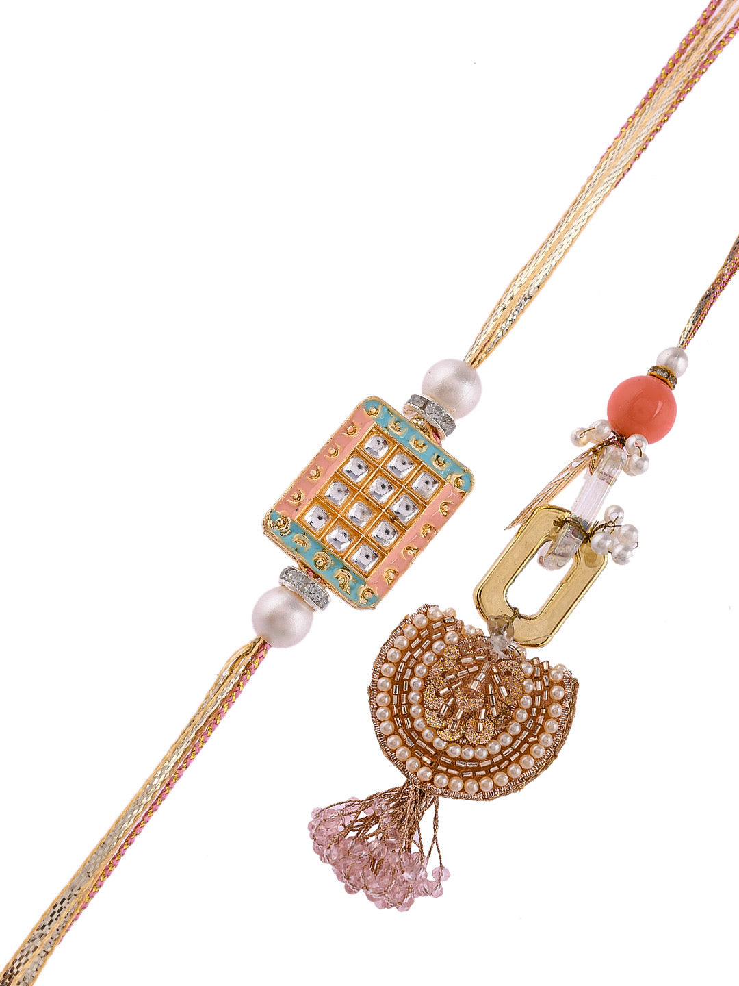 Pearls and Sequin Crafted Fine Jeweled Bhaiya Bhabhi Rakhi Set - Only Pair (RP2324)