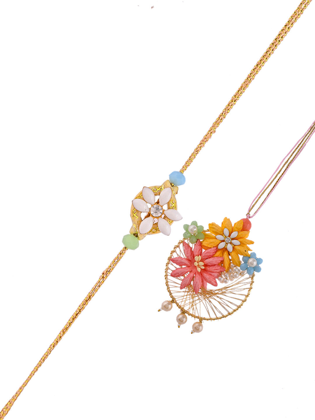 Exclusively Pearl Crafted with Floral Design Bhaiya Bhabhi Rakhi Set - Only Pair (RP2331)