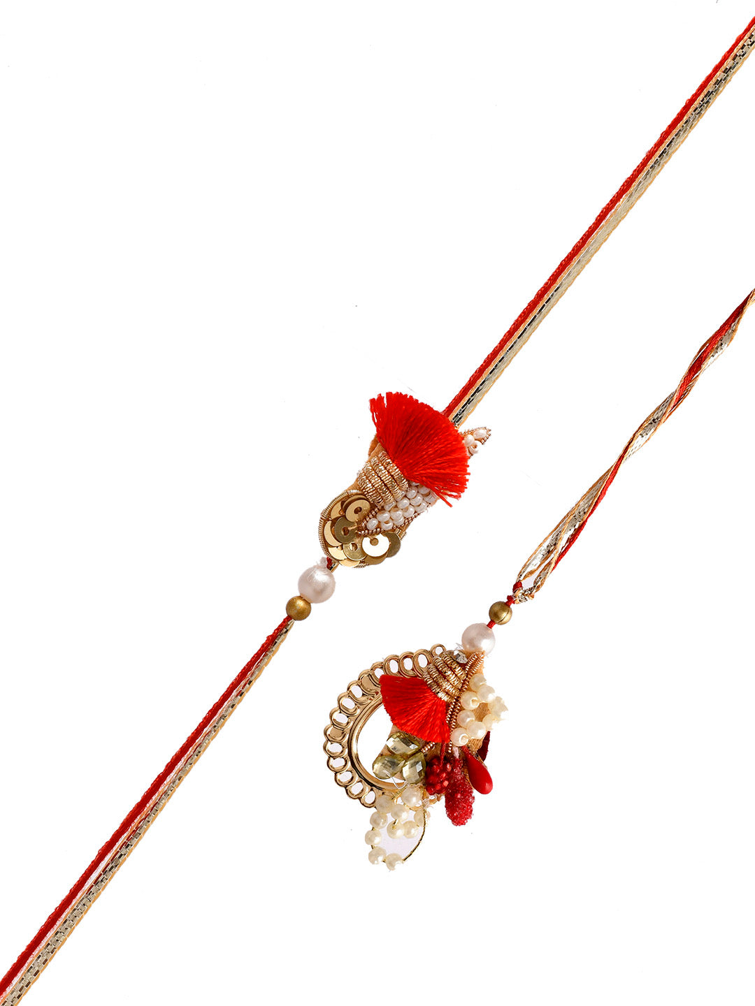 Ruby Red Pearl & Sequin Crafted Bhaiya Bhabhi Resham Rakhi Set - Only Rakhi (RP2334)