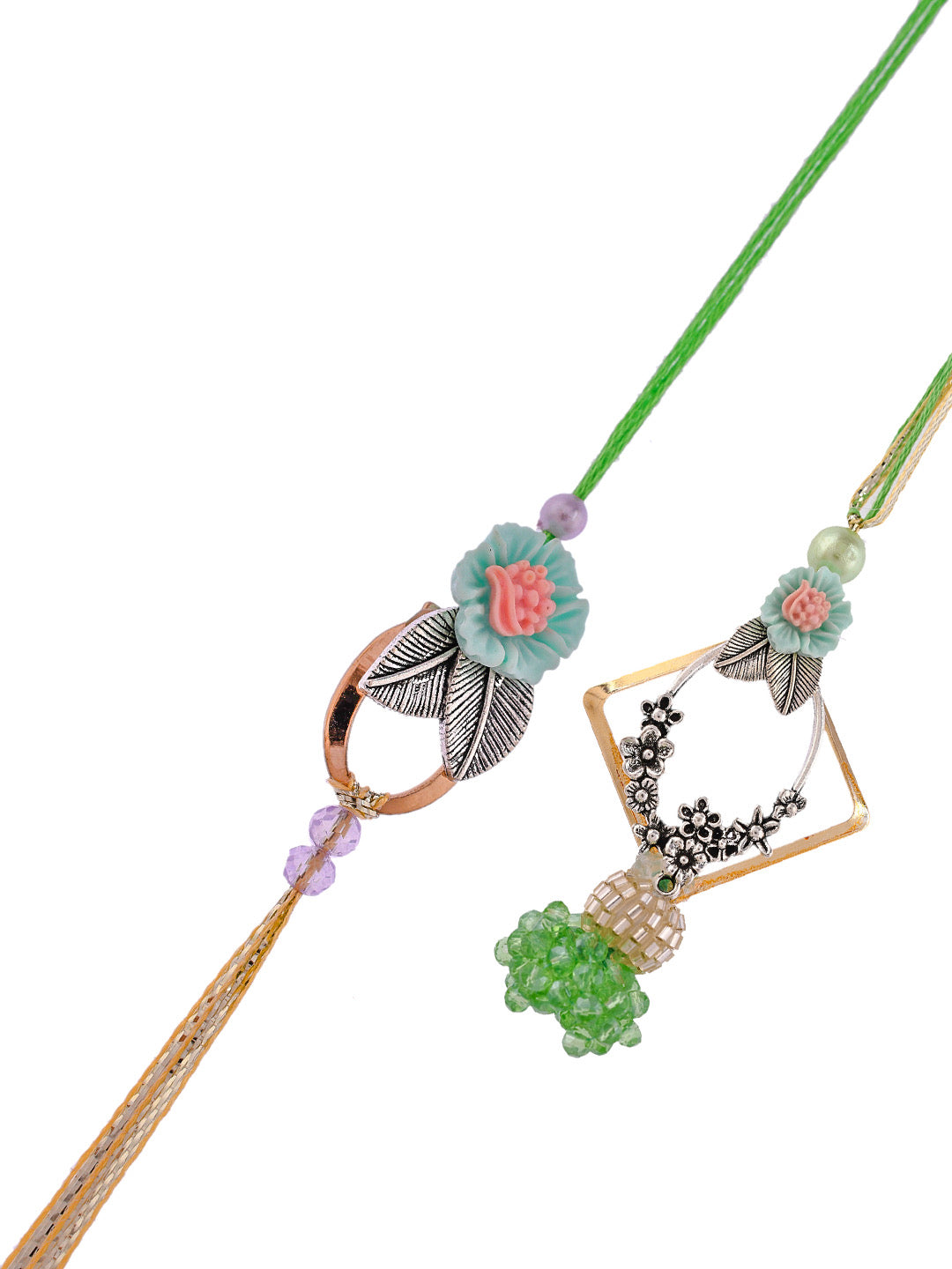Beads and Silver Woven Luxe Bhaiya Bhabhi Rakhi Set - Only Pair (RP2336)