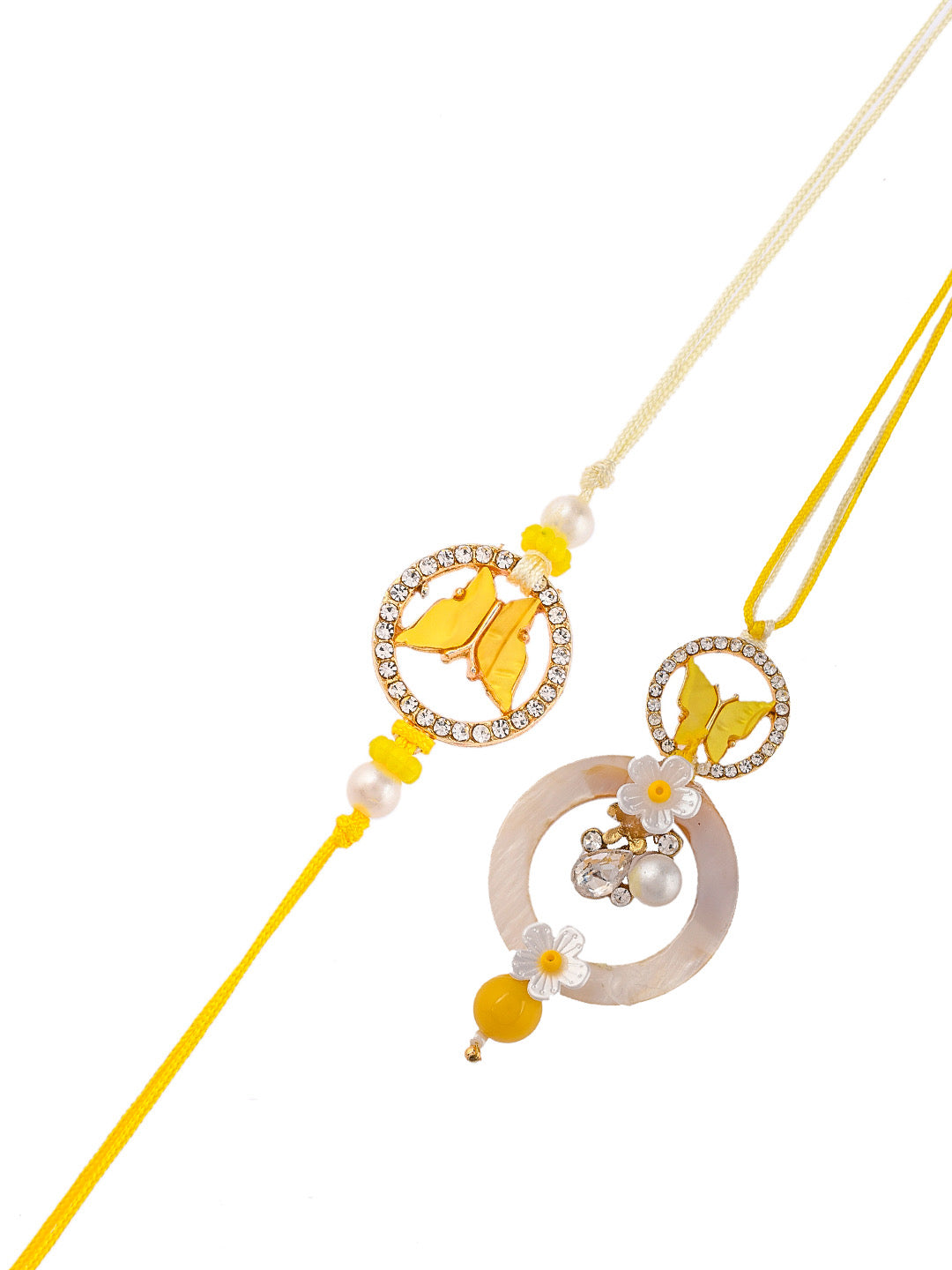Whimsically Crafted Butterfly and Floral Resin Bhaiya Bhabhi Rakhi Set - Only Pair (RP2347)