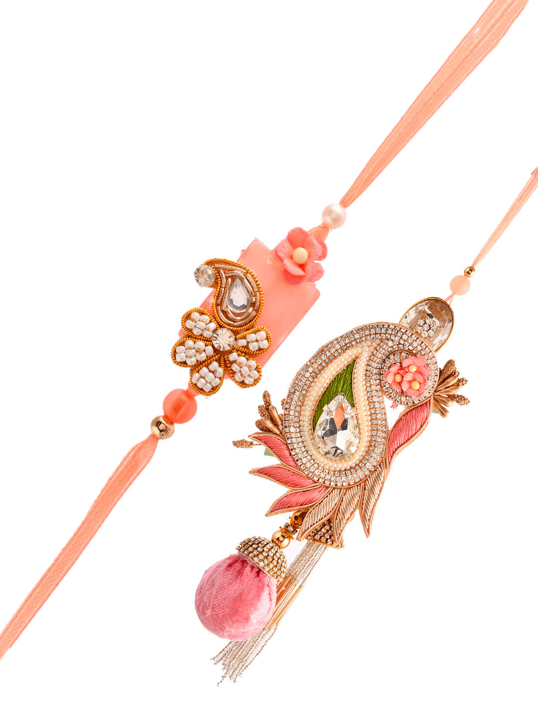 Swarovski Studded Pastel Bhaiya Bhabhi Rakhi Set. - Only Rakhi (RP2373)