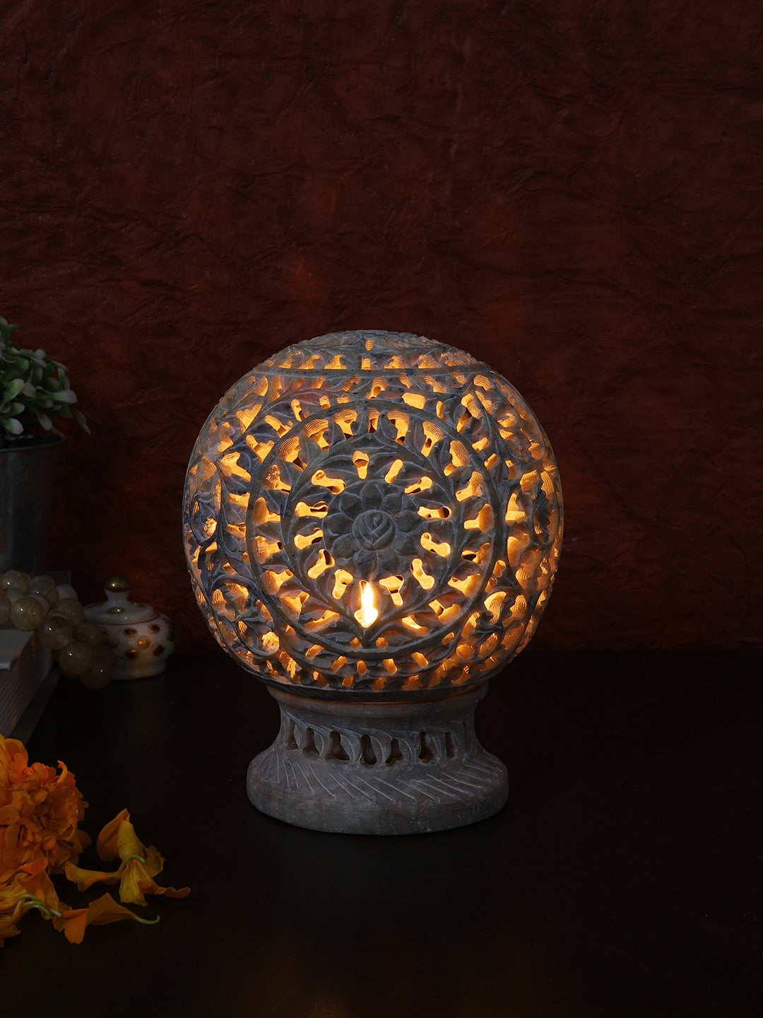 Flower Design Stone Tealight/Candle Holder - Default Title (SA2211)
