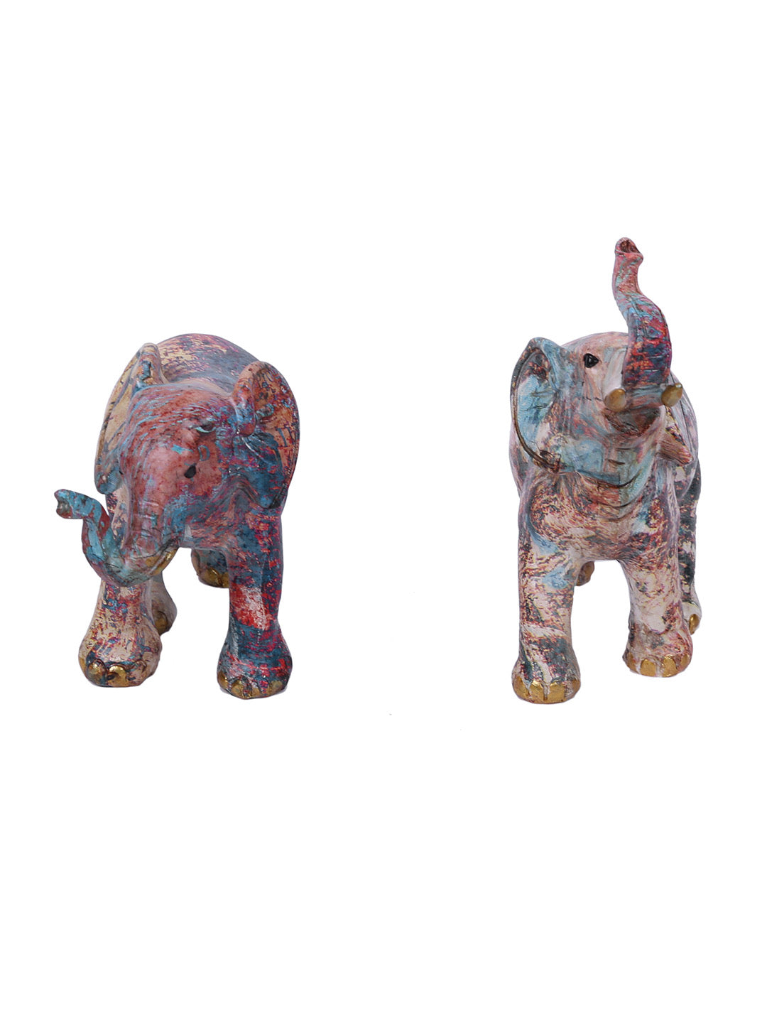 Set of Two StoryTelling Elephants in Muted Bright Blue and Gold - Default Title (SHOW19362)