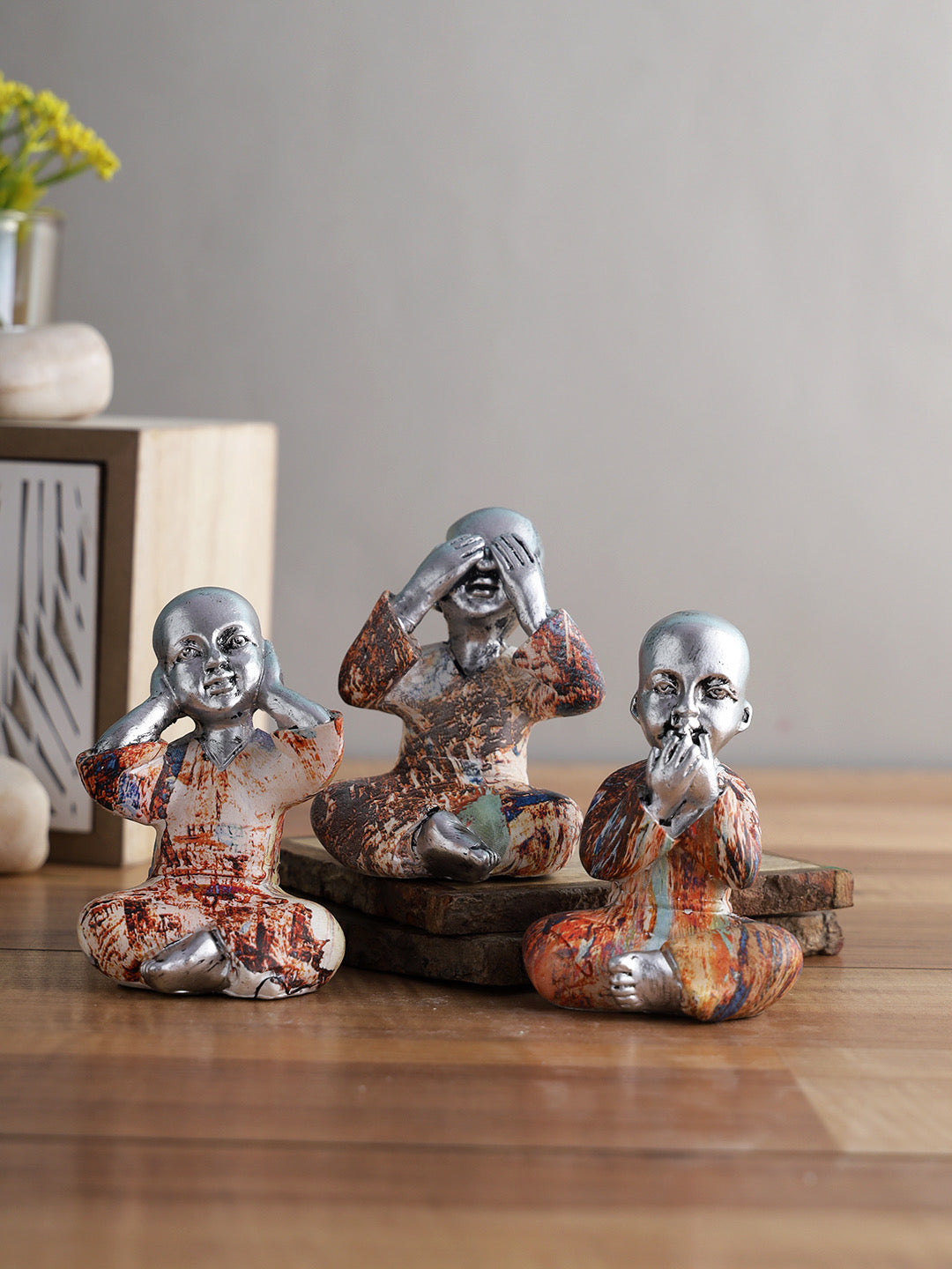 Multicolour Polyraisin Buddha set with Silver faces - Default Title (SHOW22244_3)