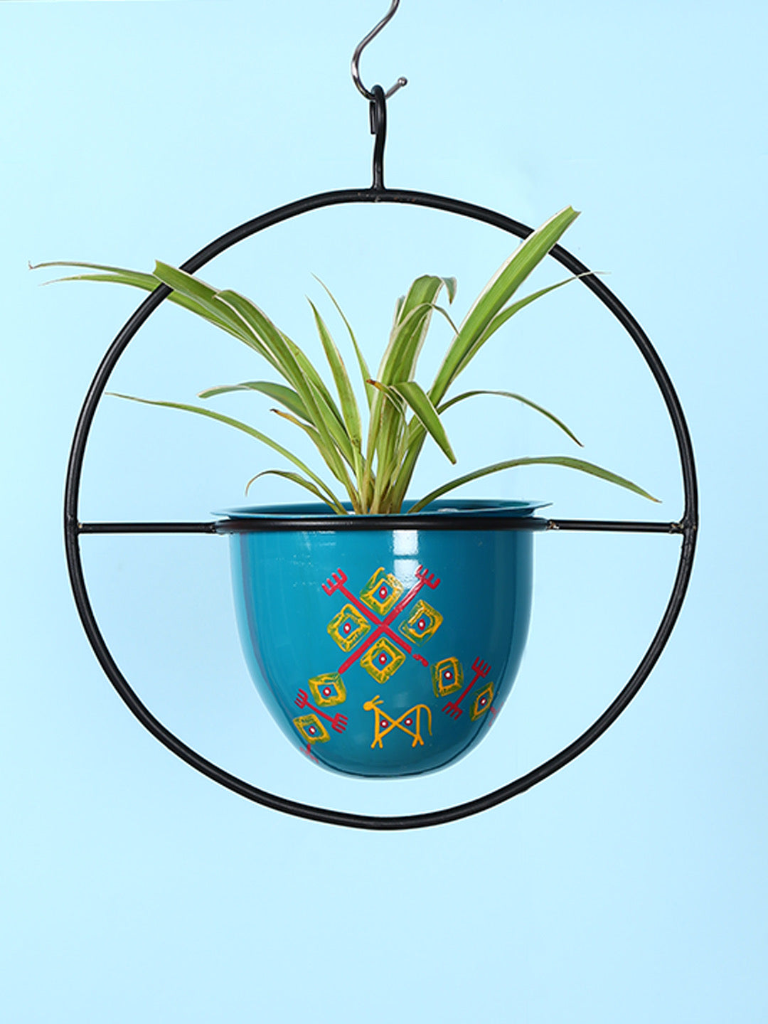 Circular Blue Hanging metal Planter - Default Title (TCCH2107)