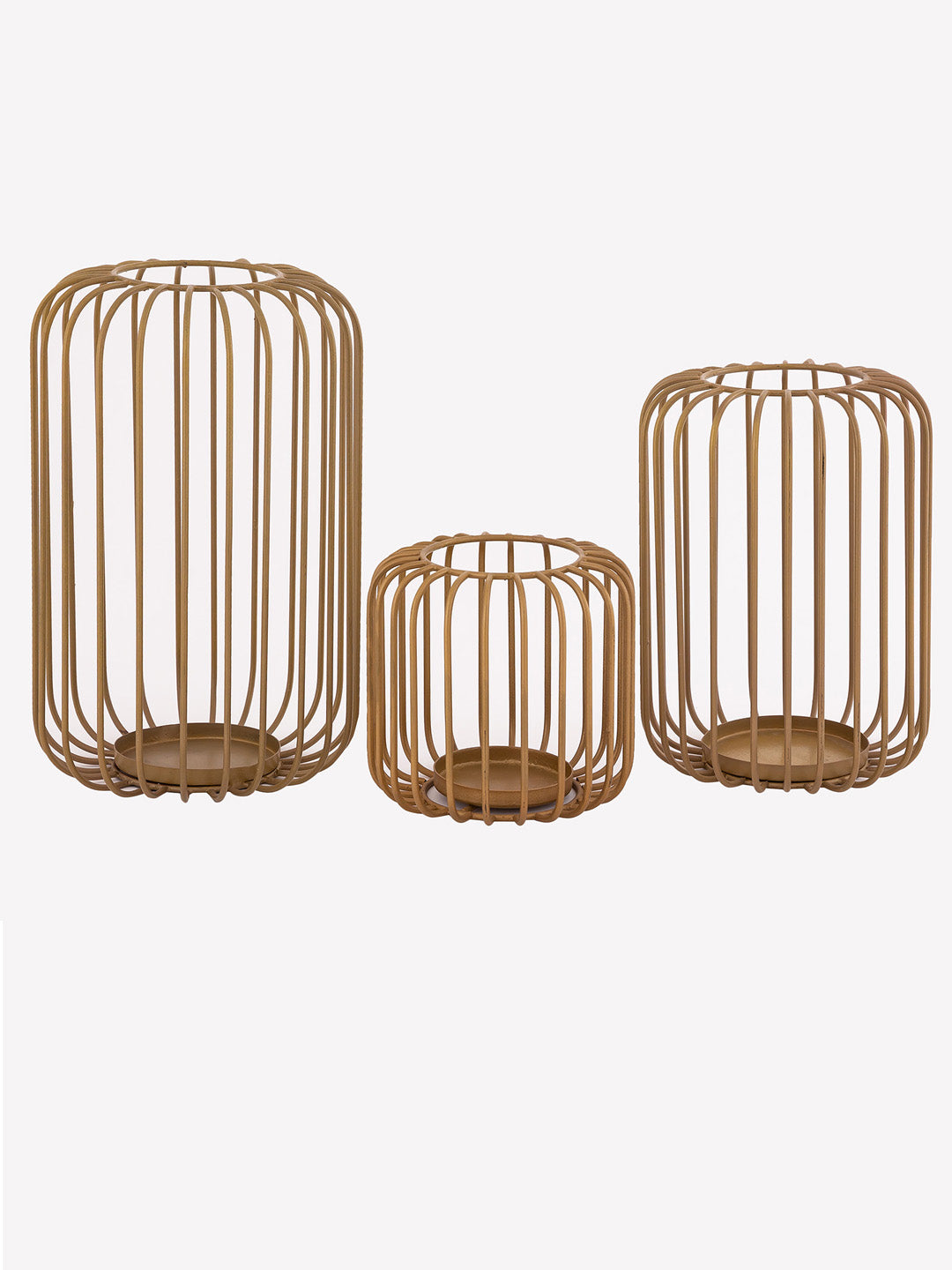 Set of 3 Handcrafted Golden Metal Candle Holders