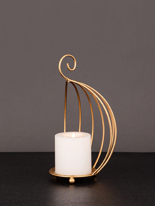 Handcrafted Oriental Design Golden ColorMetal Candle Holder - Default Title (TLTM2008)