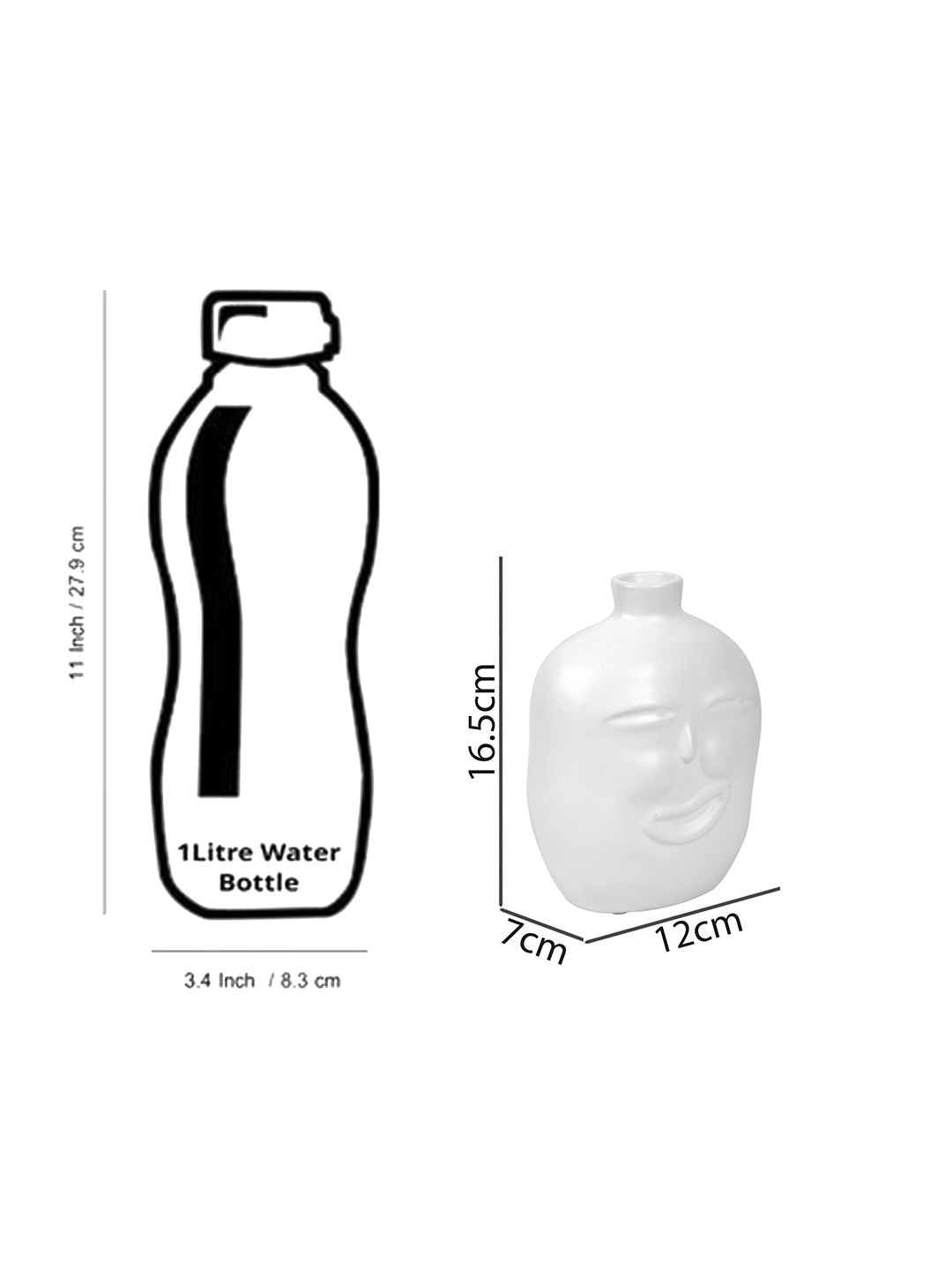 Face Shape Ceramic Vase with Narrow Neck - Default Title (VASC22502WH)