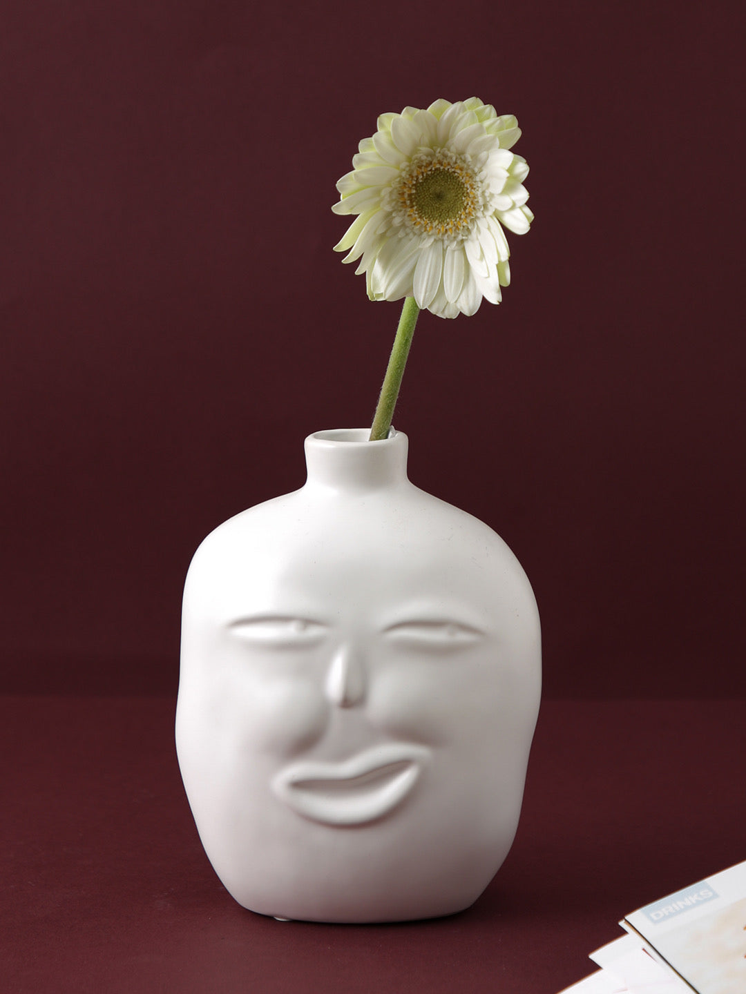 Face Shape Ceramic Vase with Narrow Neck - Default Title (VASC22502WH)