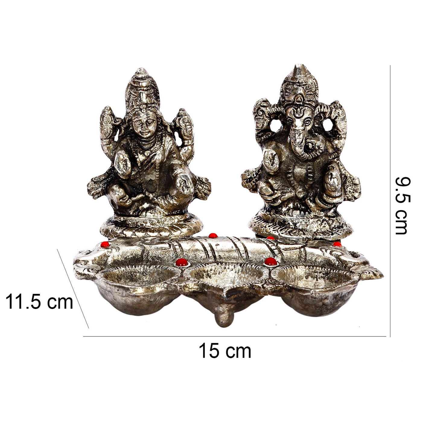 Metal Finish Laxmi Ganesh with 3 Diyas in front - Default Title (WHM15311)