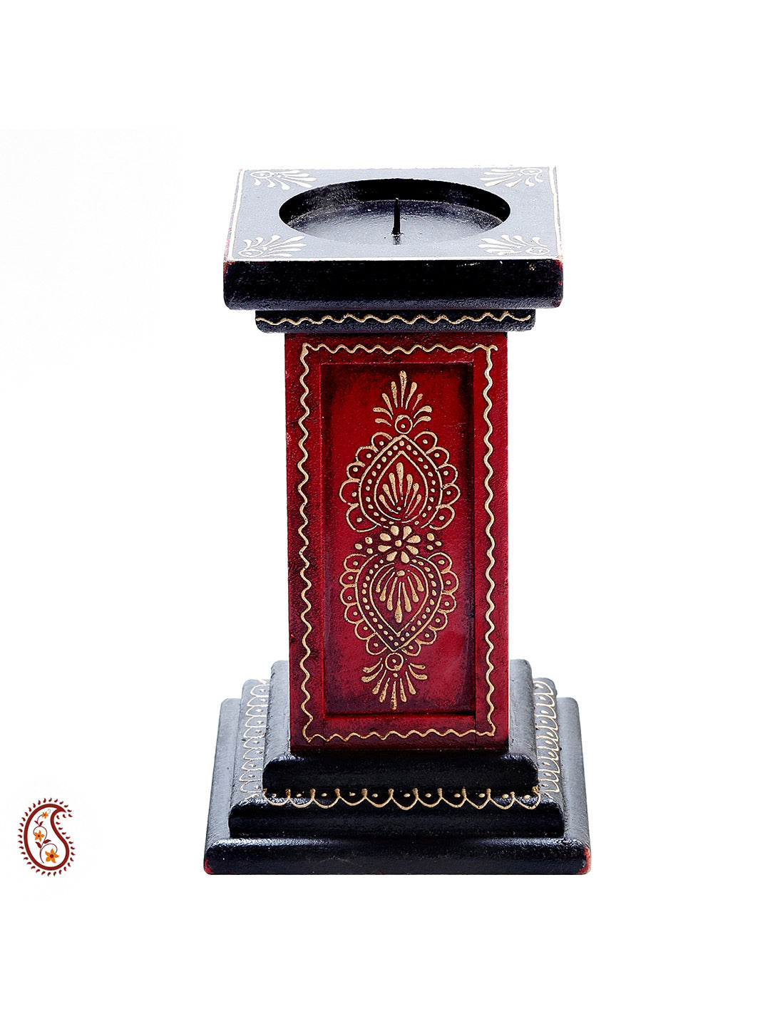 Black and Red Hand Painted Candle Holder - Default Title (WUD1252)