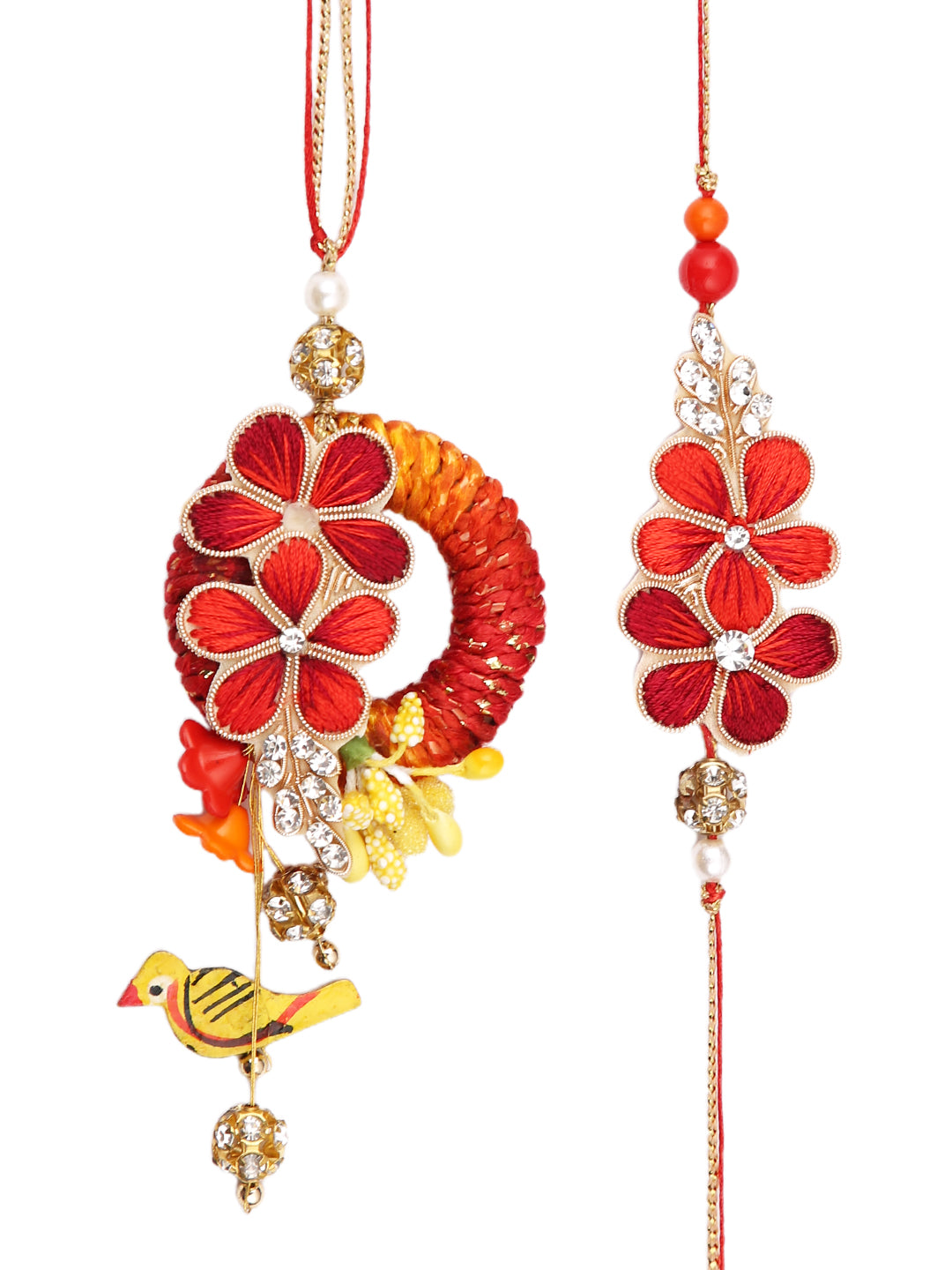 Red Zerdosi Worl Bhaiya Bhabhi Rakhi Set with a Beautiful Box