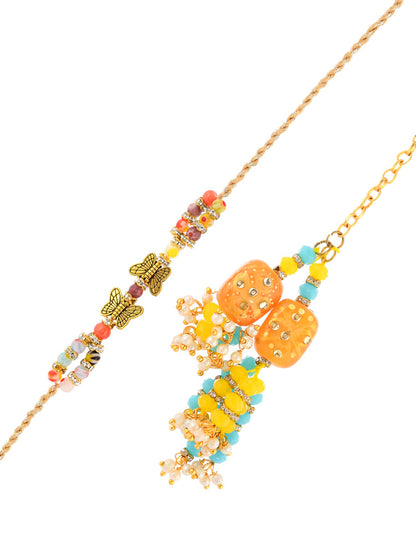 Multi Beaded Butterfly Bhaiya Bhabhi Rakhi with a Beautiful Box