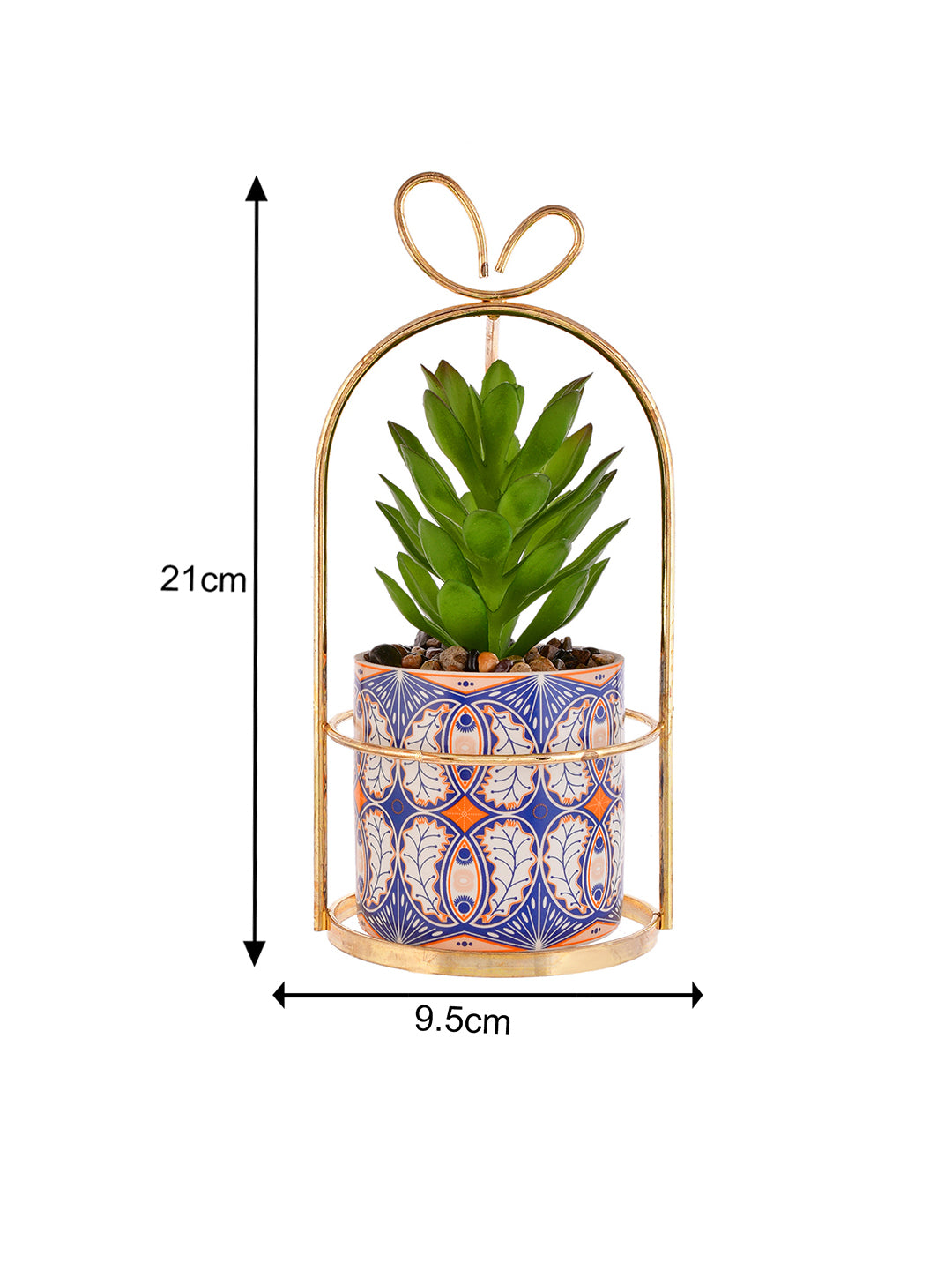 Artificial Plant with Ceramic Planter in a Golden Basket