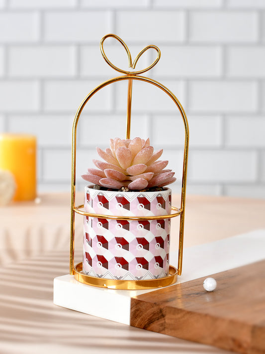 Artificial Plant with Ceramic Planter in a Golden Stand
