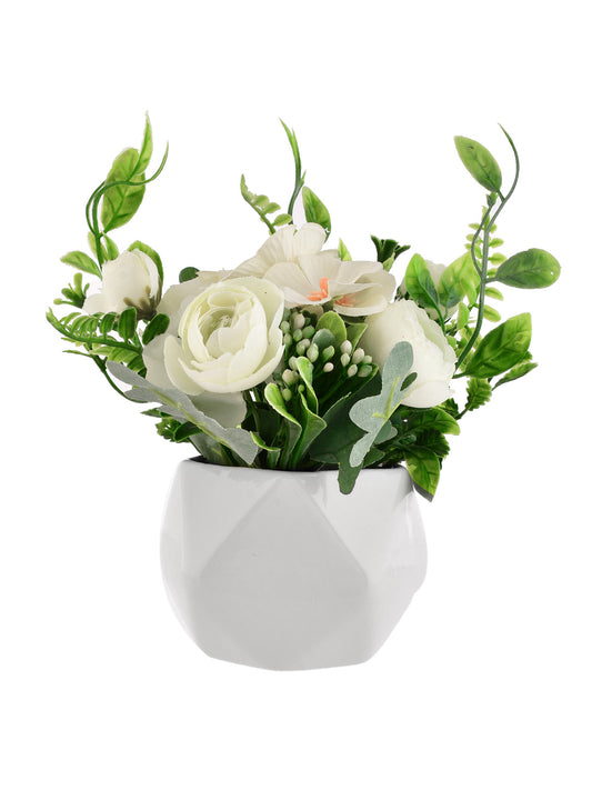 Pristine White Flowers In A Diamond Pattern Planter