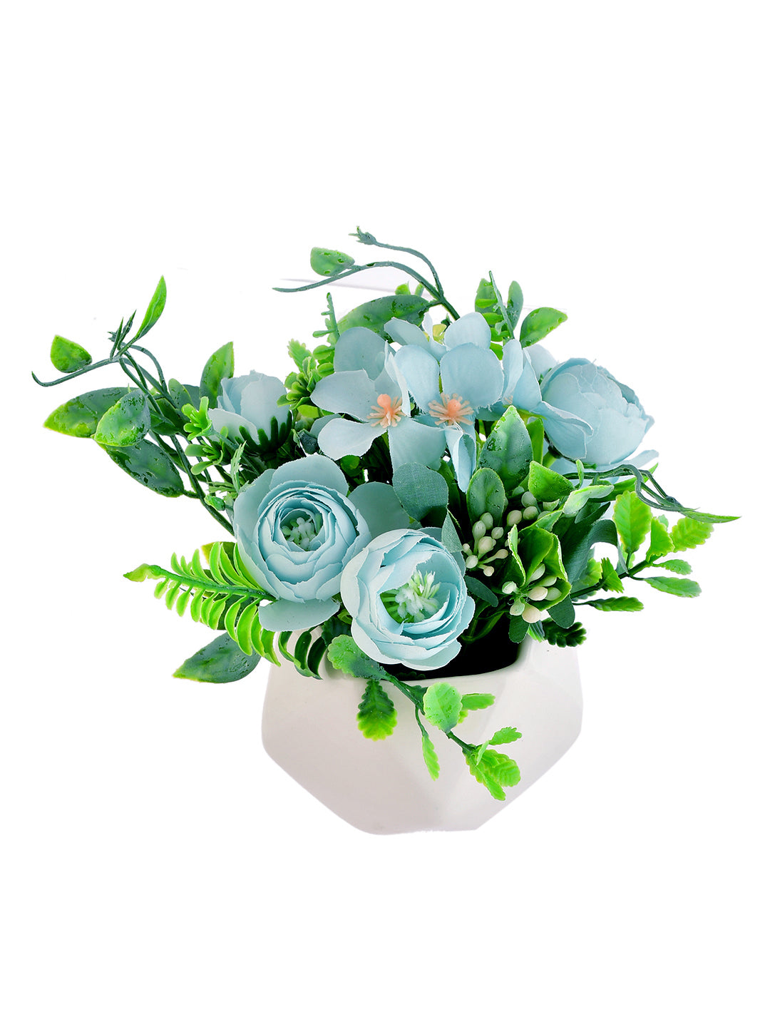 Faux Blue Flowers In A Diamond Pattern Planter