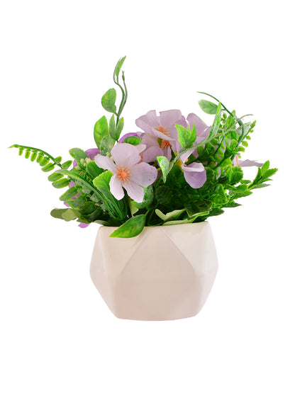 Artificial Flowers In A Diamond Pattern Planter