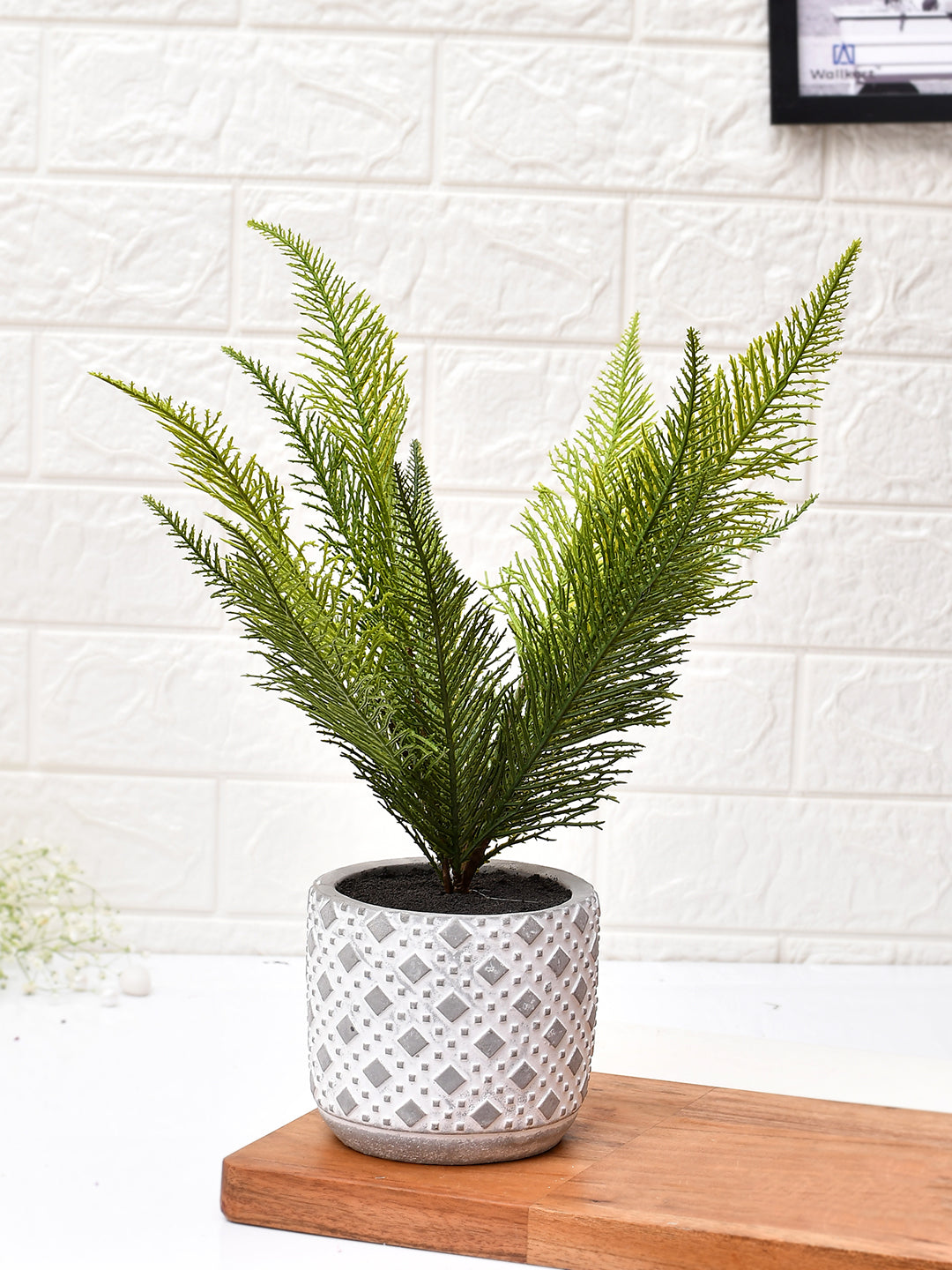 Diamon Patterned Pot with Artificial Plant