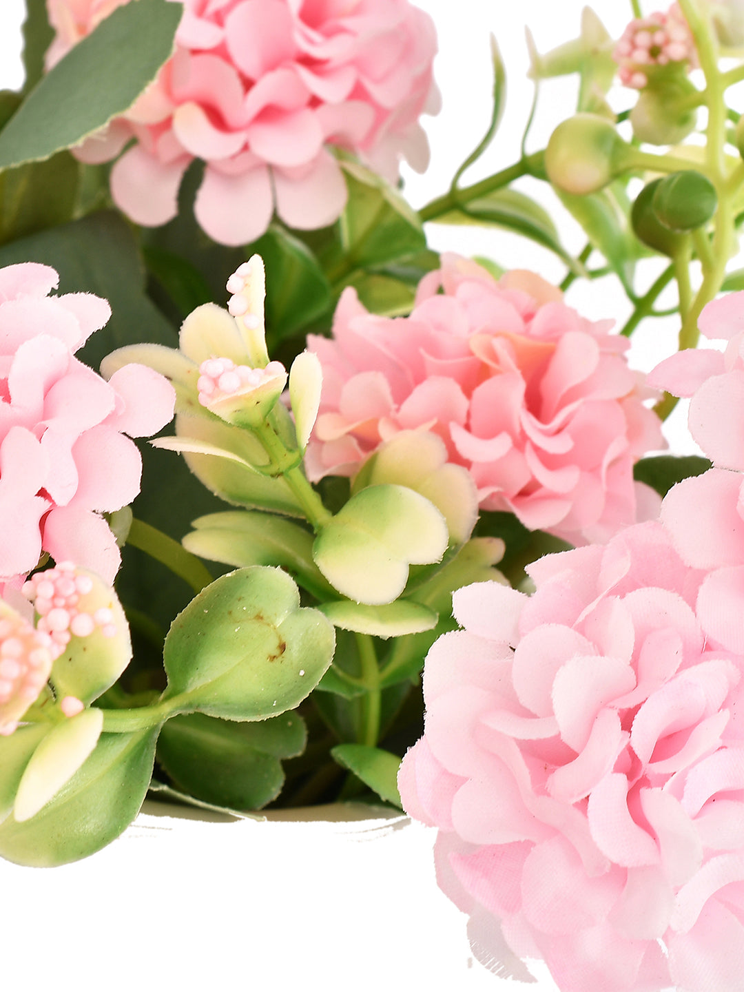 Artificial Pink Flowers with a White Textured Planter