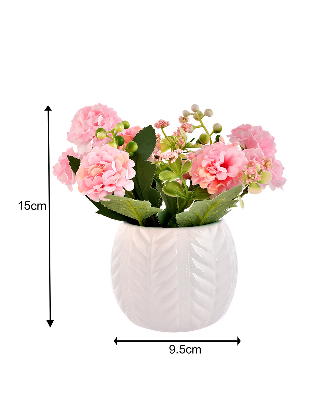 Artificial Pink Flowers with a White Textured Planter