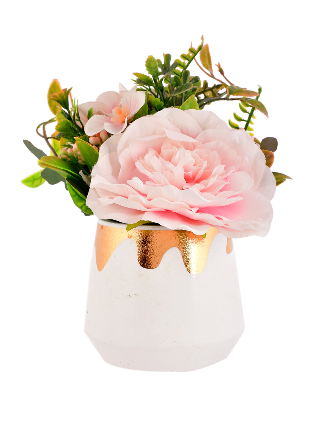 Artificial Pink Floral Arrangement with White Pot