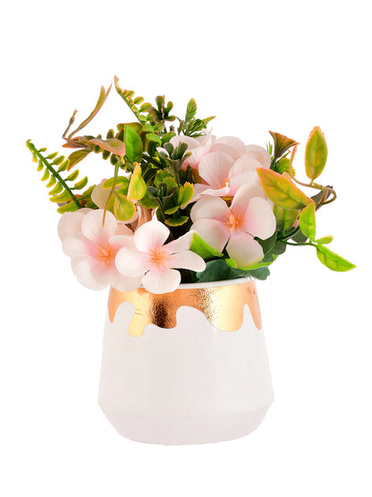 Artificial Pink Floral Arrangement with White Pot