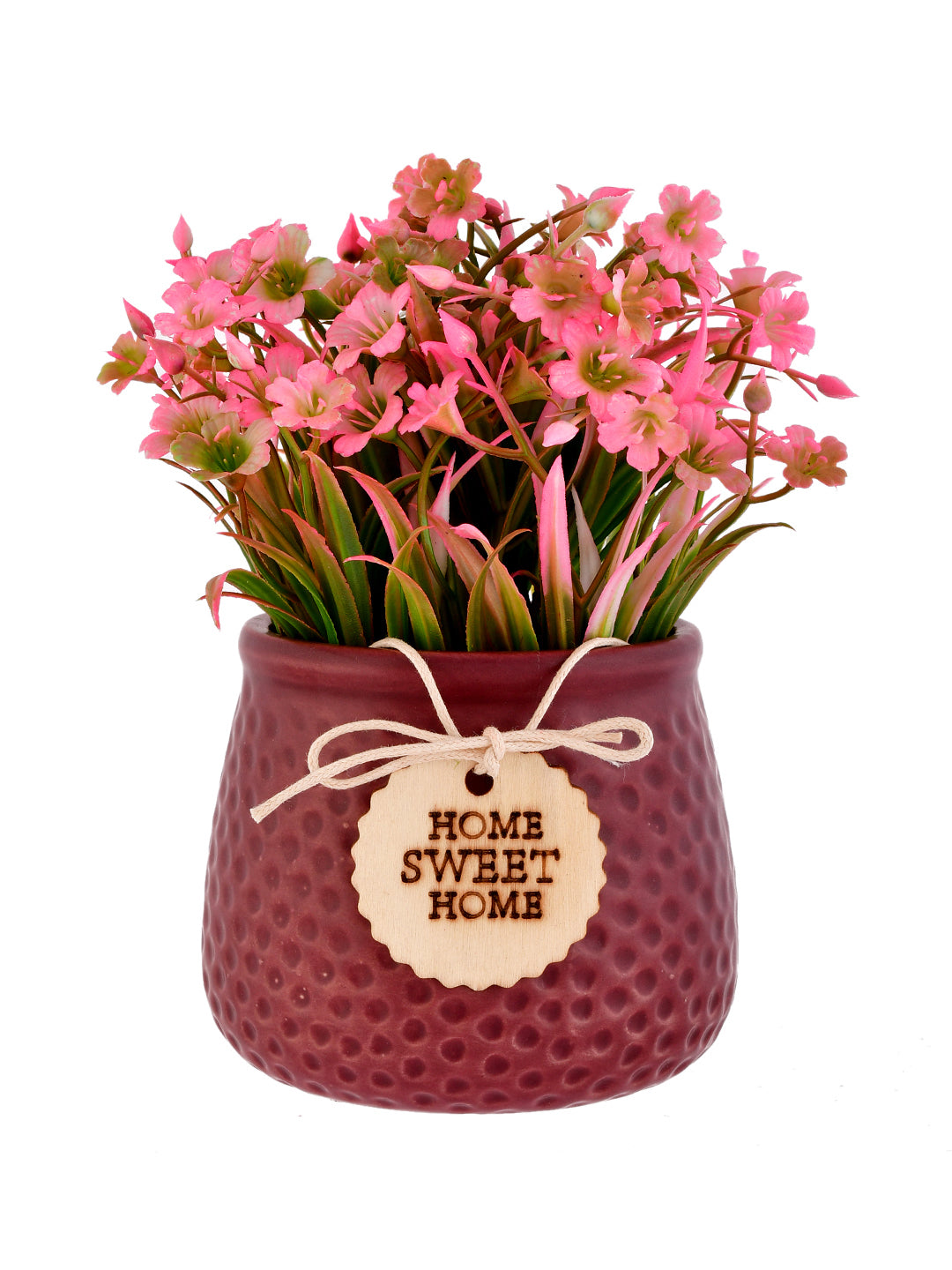 Artificial Pink flowers with Ceramic Pot