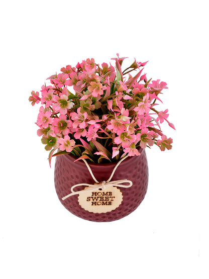 Artificial Pink flowers with Ceramic Pot