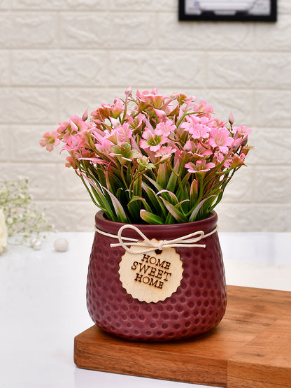 Artificial Pink flowers with Ceramic Pot