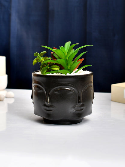 Artificial Succelent Arrangement with Black Planter