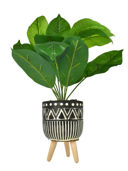 Faux Leaf Plant with Tribal Planter