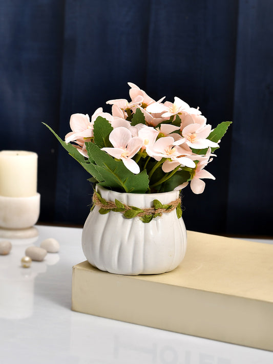 Chic White Planter with white Artificial Flowers