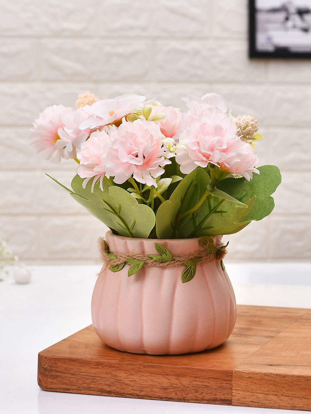 Pink Planter with Pink Artificial Flowers