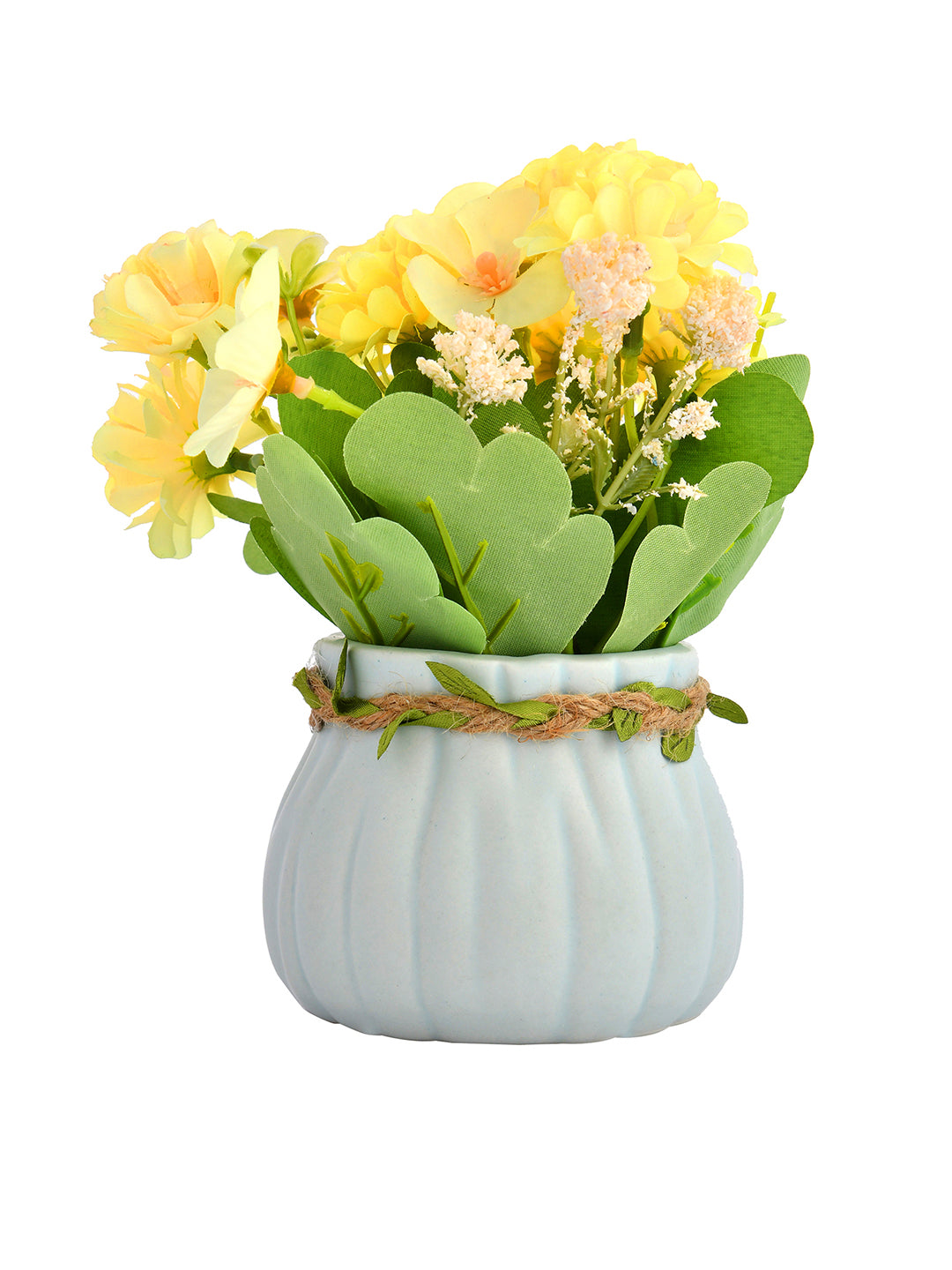 Blue Planter with Artificial Flowers