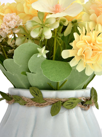 Blue Planter with Artificial Flowers