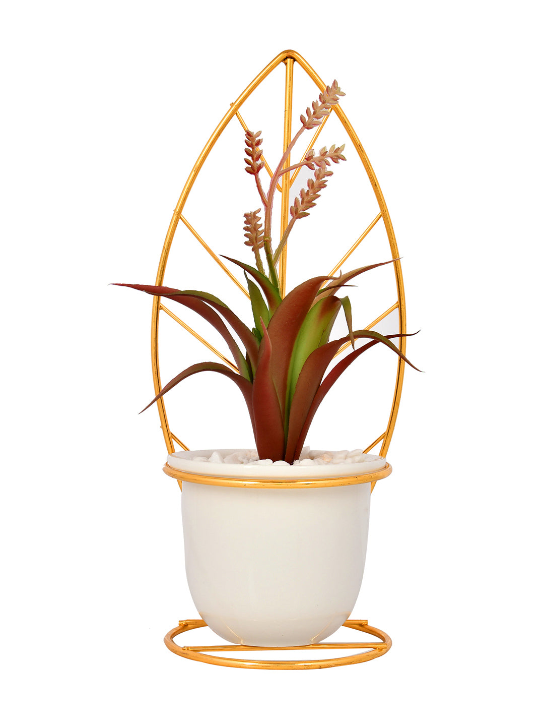 Red and Green Artificial Plant with White and Gold Ceramic Pot