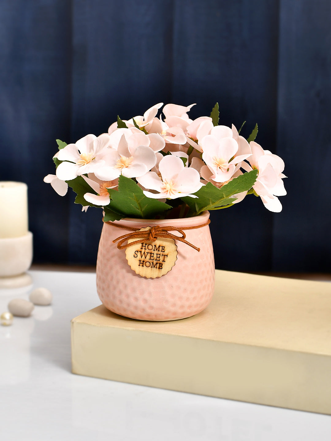 Pink & White Artificial Flowers Bunch with Pink Pot