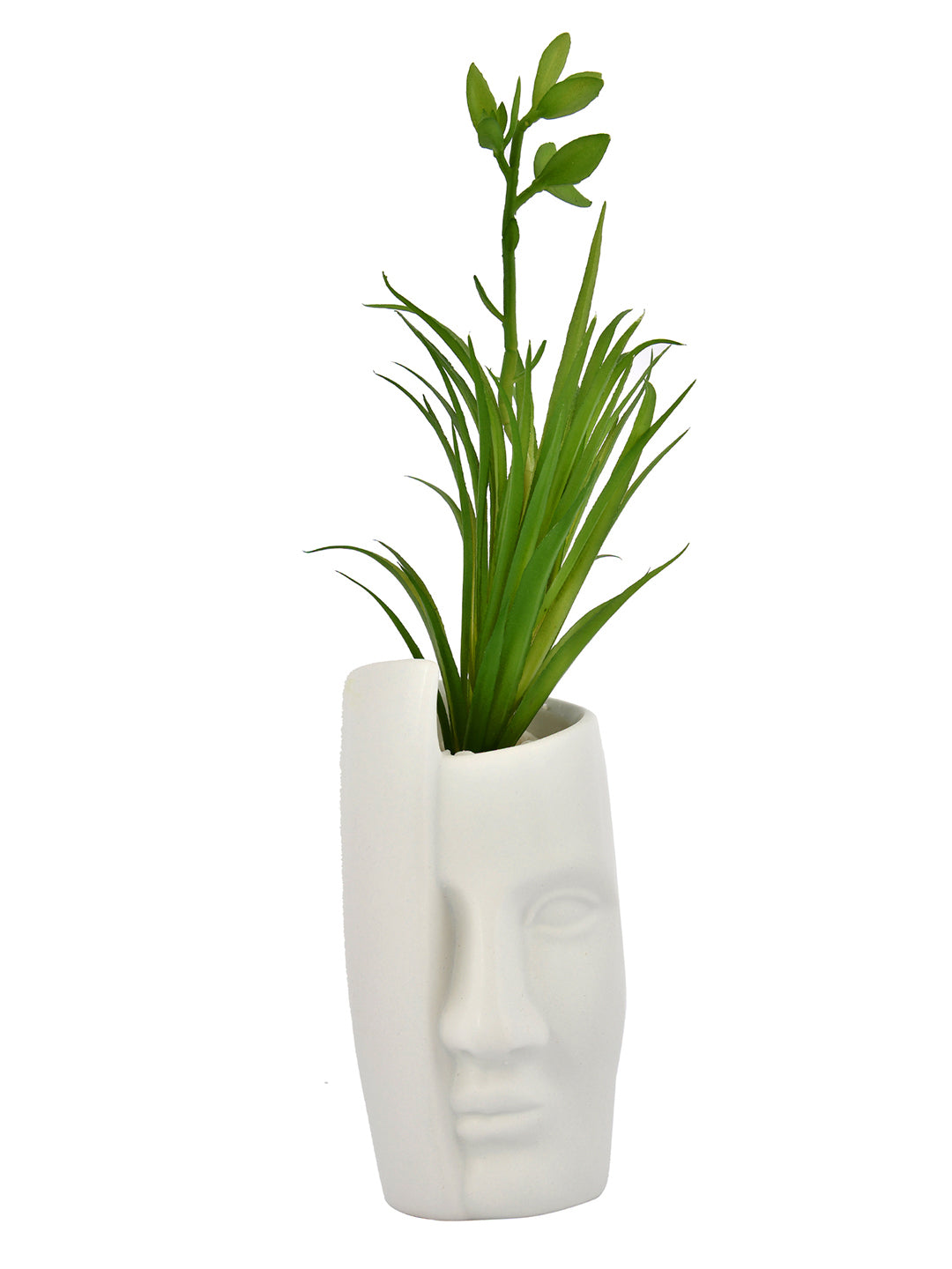 Artificial Green Oasis Plant with White Face Planter