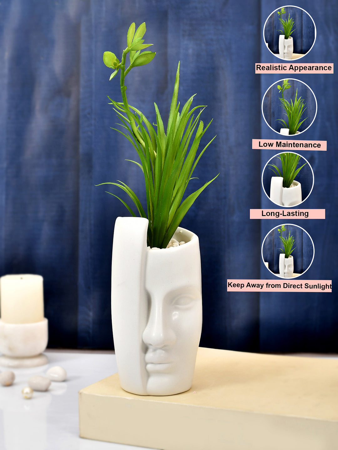 Artificial Green Oasis Plant with White Face Planter